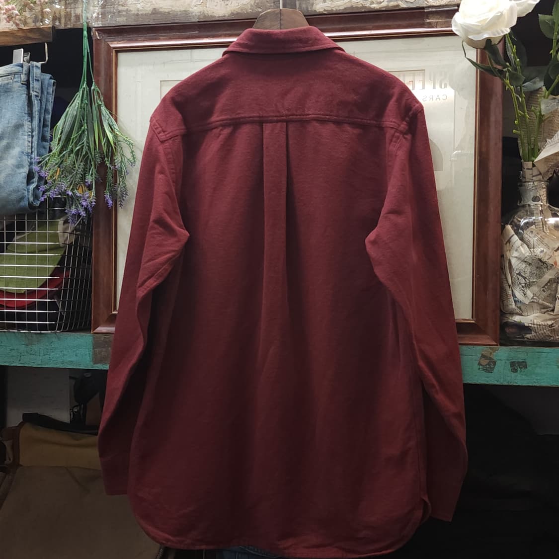 90s 엘엘빈 워크셔츠 헤비코튼 투포켓 샤모아 셔츠 레드 브라운 S 상품이미지4