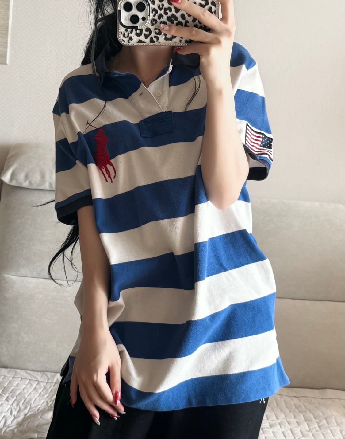 폴로 랄프로렌 스트라이프 성조기 카라 반팔 상품이미지1