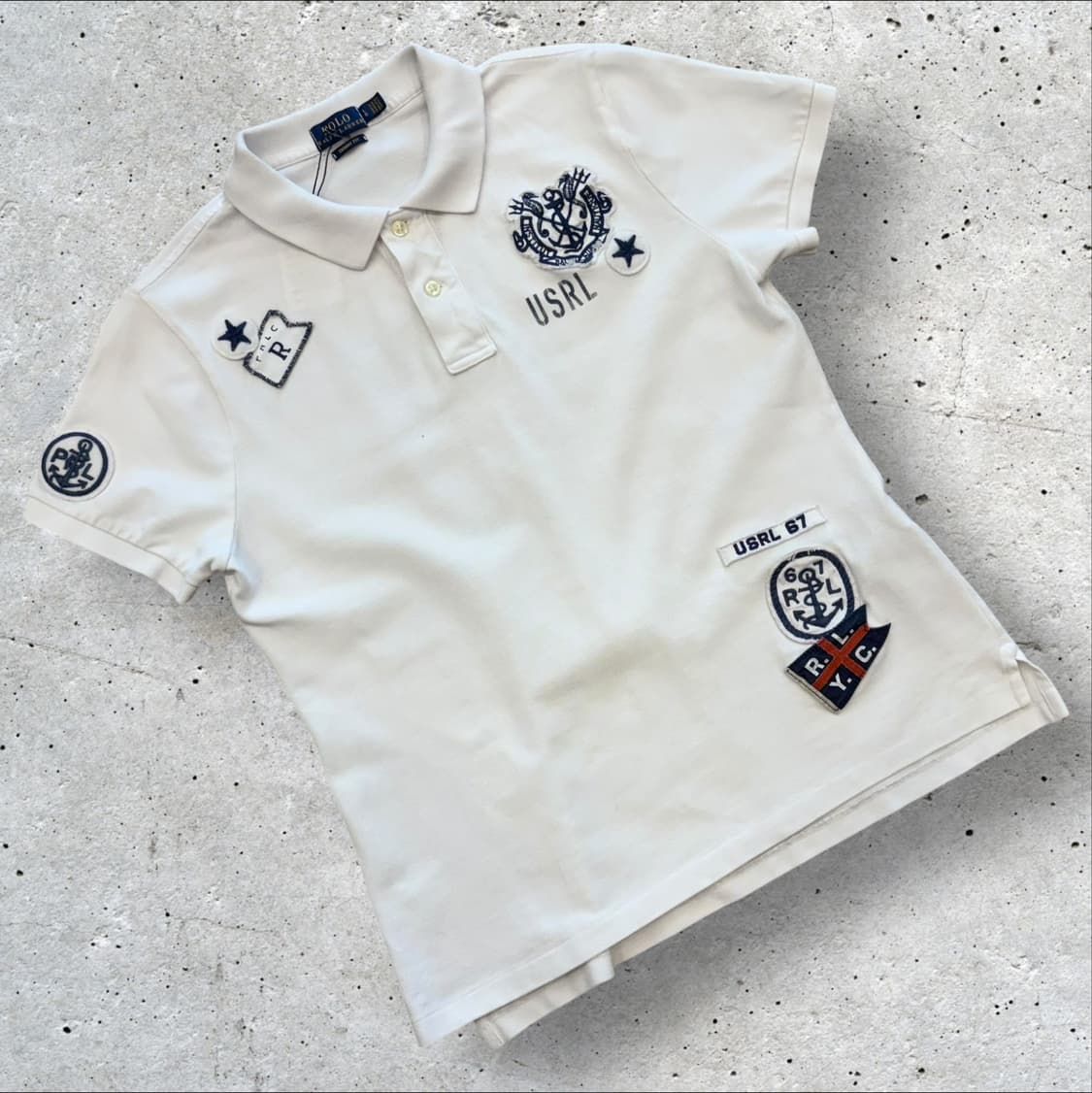 [L] 폴로 랄프로렌 스키니핏 화이트 반팔 카라티 패치 D354 상품이미지1