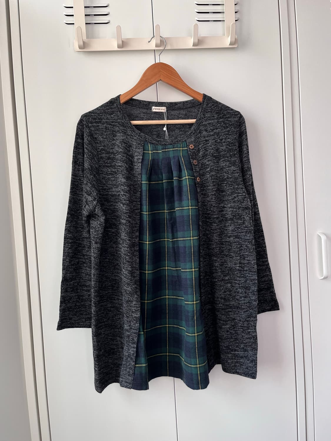 Noannu 체크 우드단추 바선생 레이어드 니트 상품이미지5