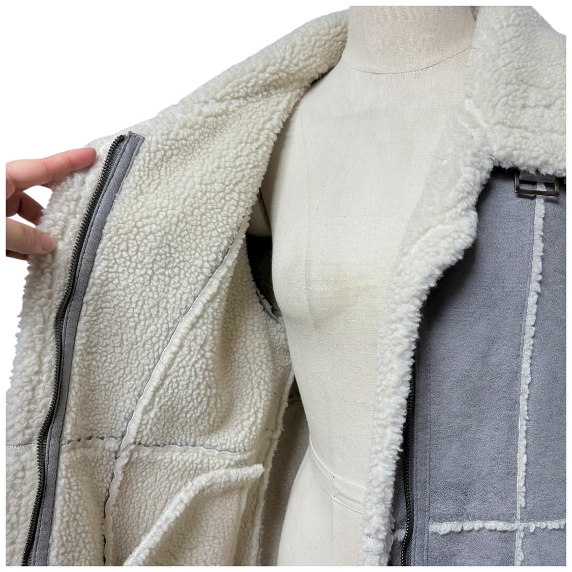 3681 그레이 안감퍼 버클 롱무스탕 코트 자켓 상품이미지5