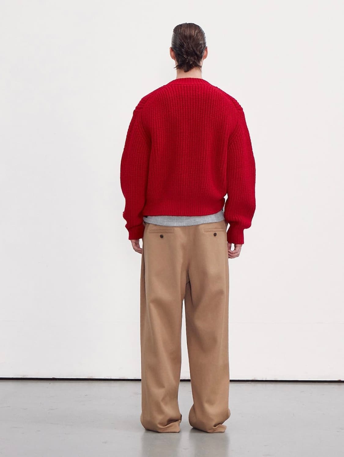 렉토 청키 울 크롭 니트 가디건 레드 M 상품이미지2