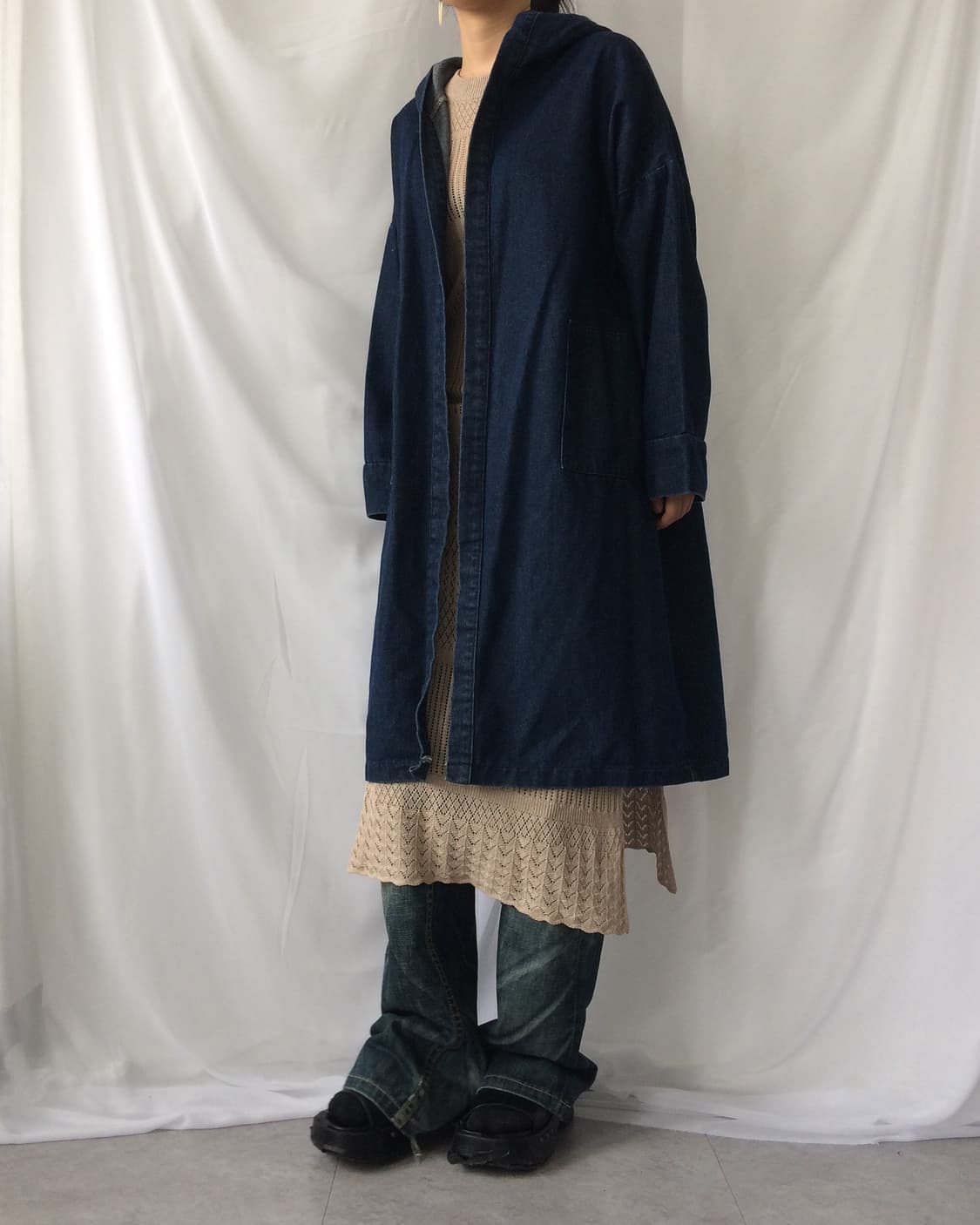 Hood denim long open jacket 상품이미지8