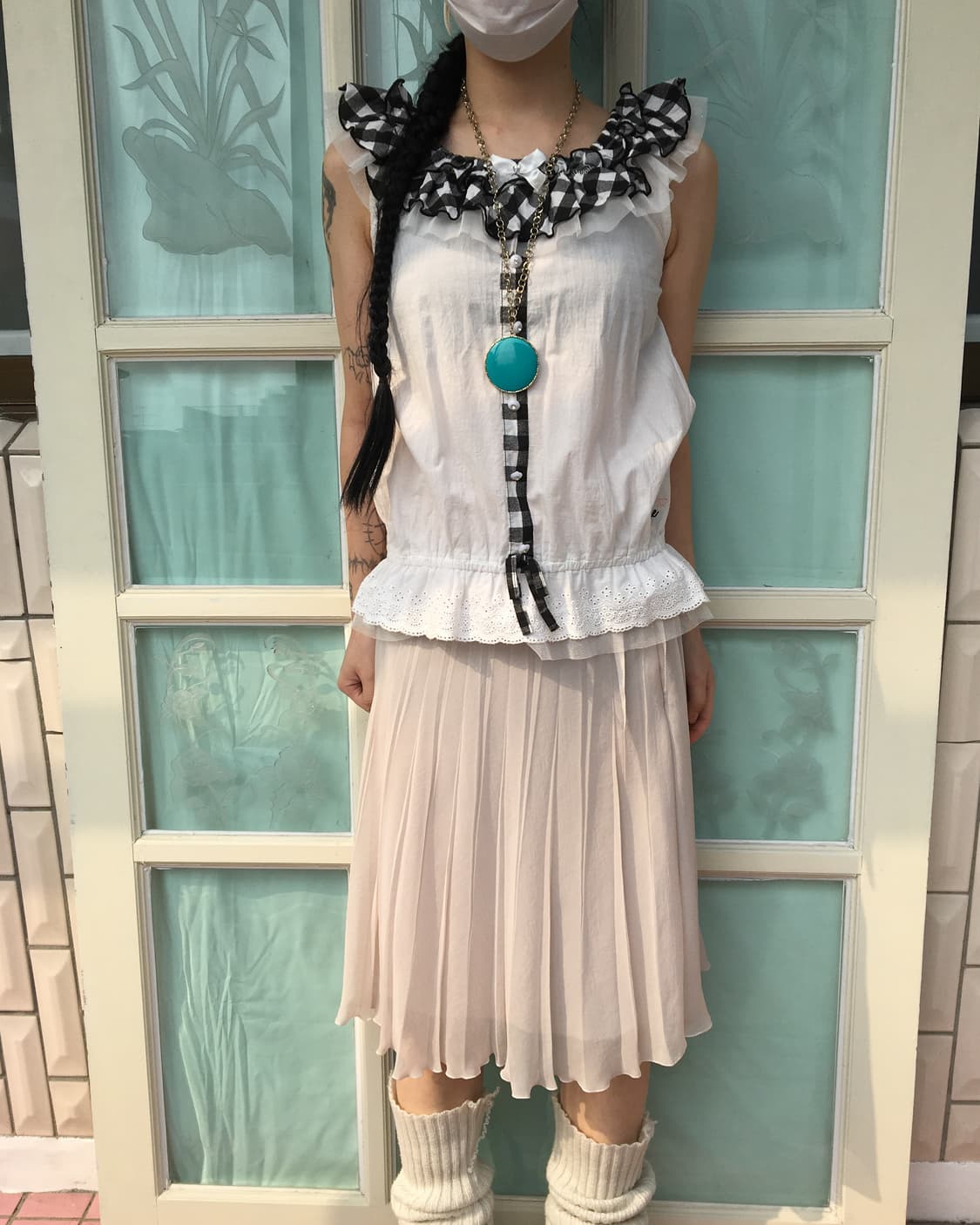 Check pattern frill point sleeveless 상품이미지1