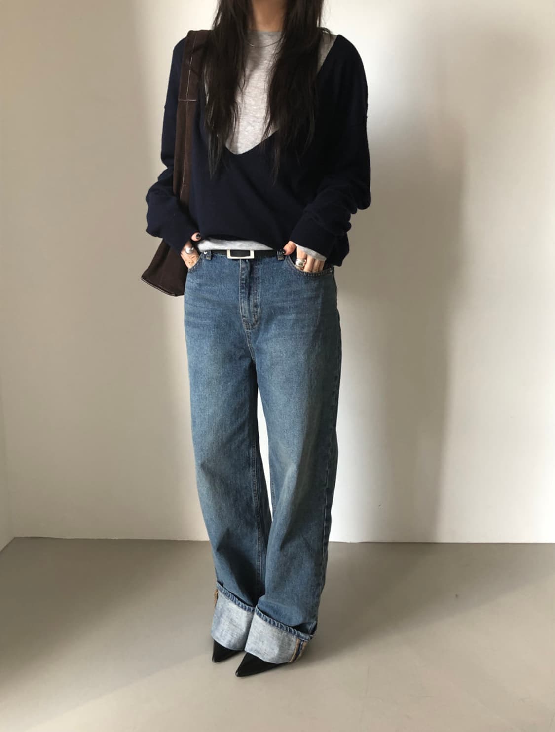 네이비 딥브이넥니트 새상품 상품이미지6