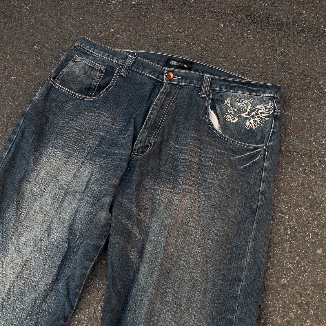 90s 션존 오리엔탈 자수 와이드 데님 청바지 올드스쿨 힙합 팬츠 40 상품이미지5