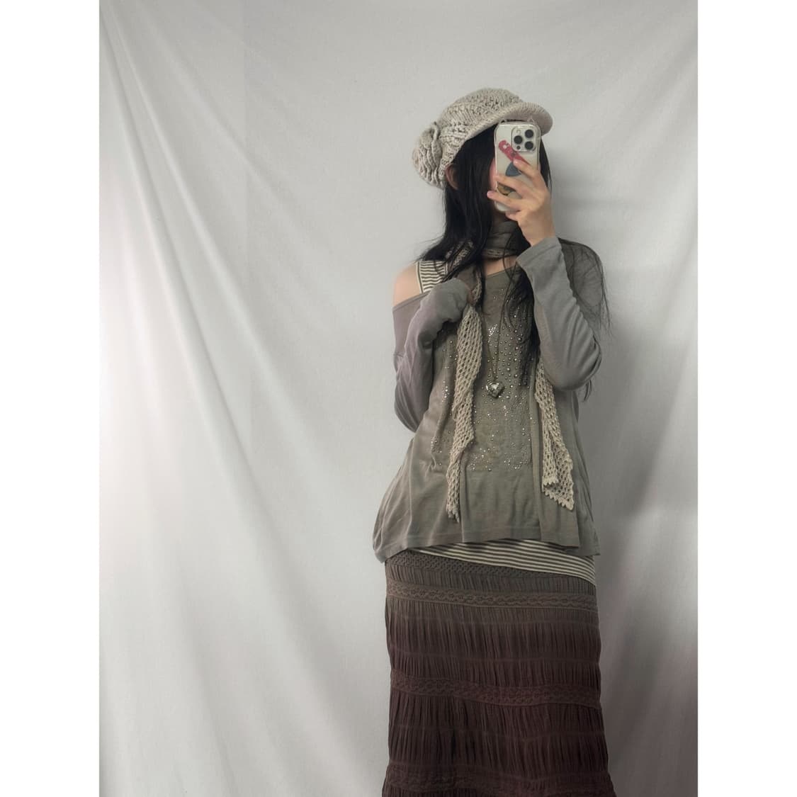 와이드 넥 스트라이프 레이어드 탑 2pcs SET 상품이미지1