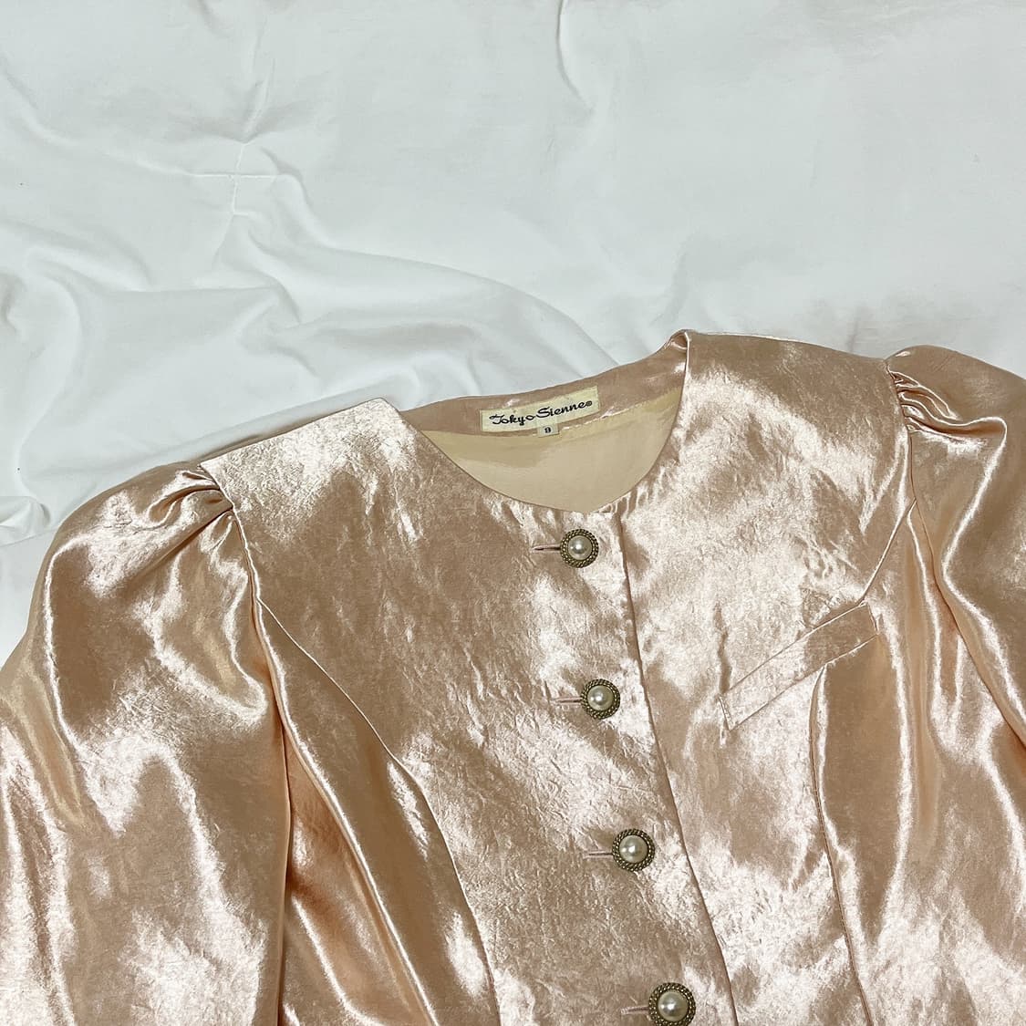 빈티지 ) 핑크베이지 새틴자켓 상품이미지1