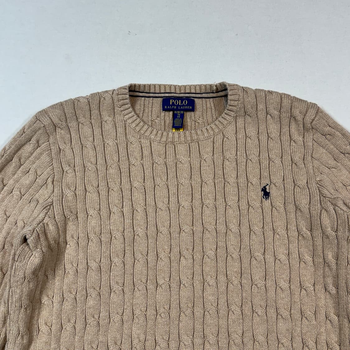 M) 폴로 랄프로렌 케이블 꽈배기 니트 탄 브라운 신형 큐알탭 상품이미지3