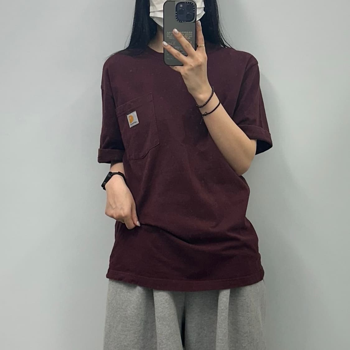칼하트 포켓 버건디 반팔 티셔츠 상품이미지1