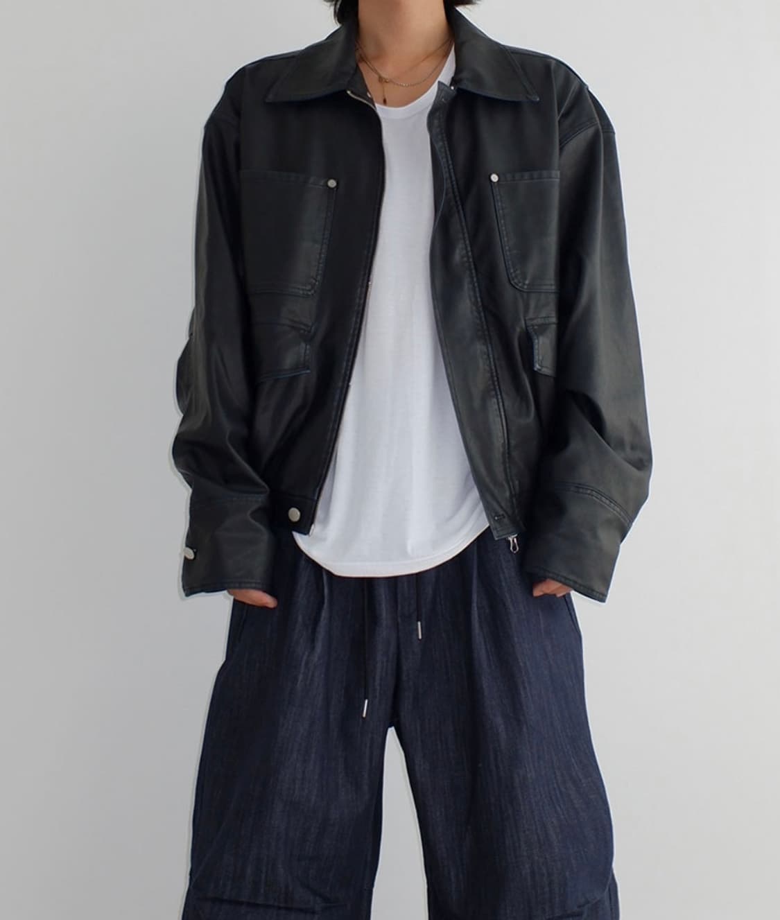 뉴치프시크 빈티지 레더 워크 봄버자켓 상품이미지2