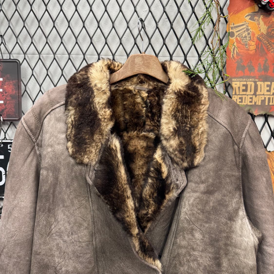 AC.BANG 빈티지 양가죽 스웨이드 레더 퍼카라 롱코트 브라운 상품이미지3