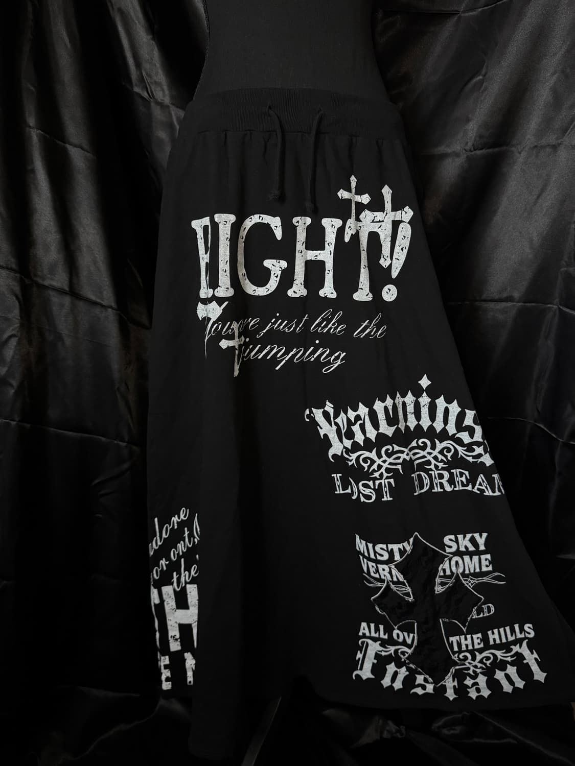 M.K.R 펑크 블랙 해골십자가 밴딩 롱스커트 상품이미지4