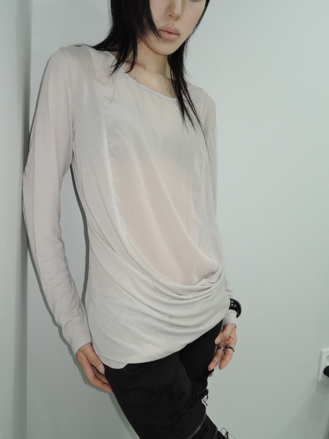 Satin-Panel Draped Top 상품이미지1