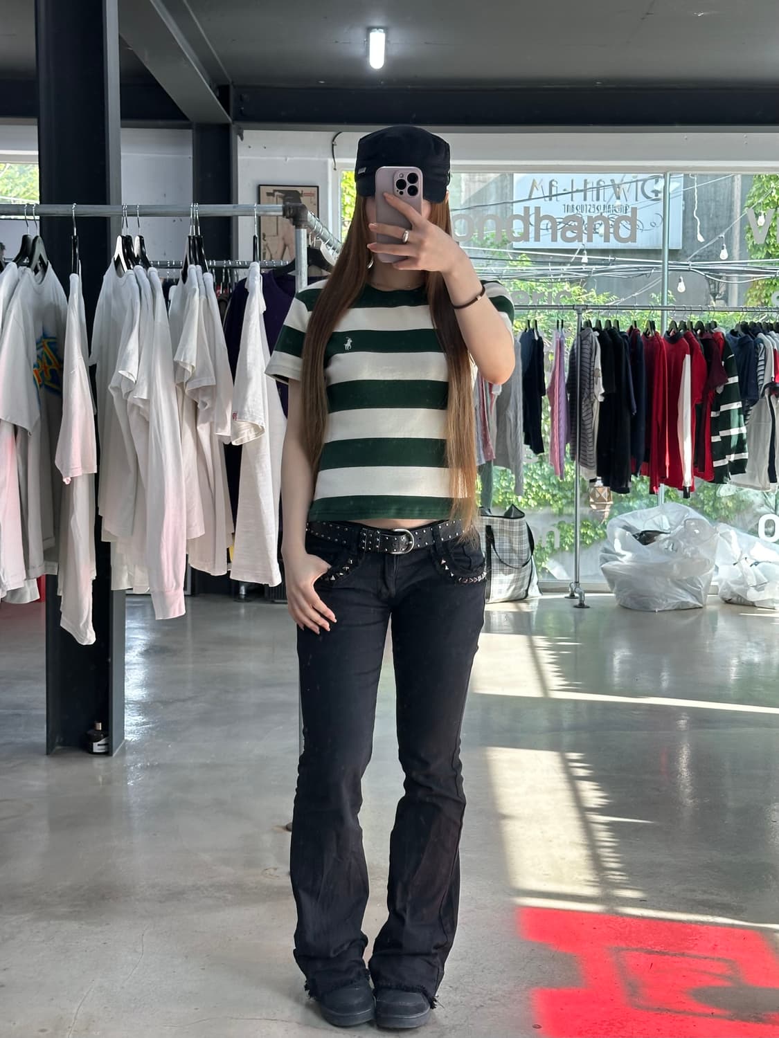 폴로랄프로렌 포니 스트라이프 반팔티 아이보리그린 상품이미지2