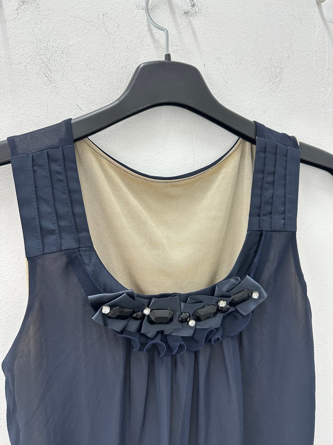 NONE vintage navy sheer layered tank top 상품이미지3