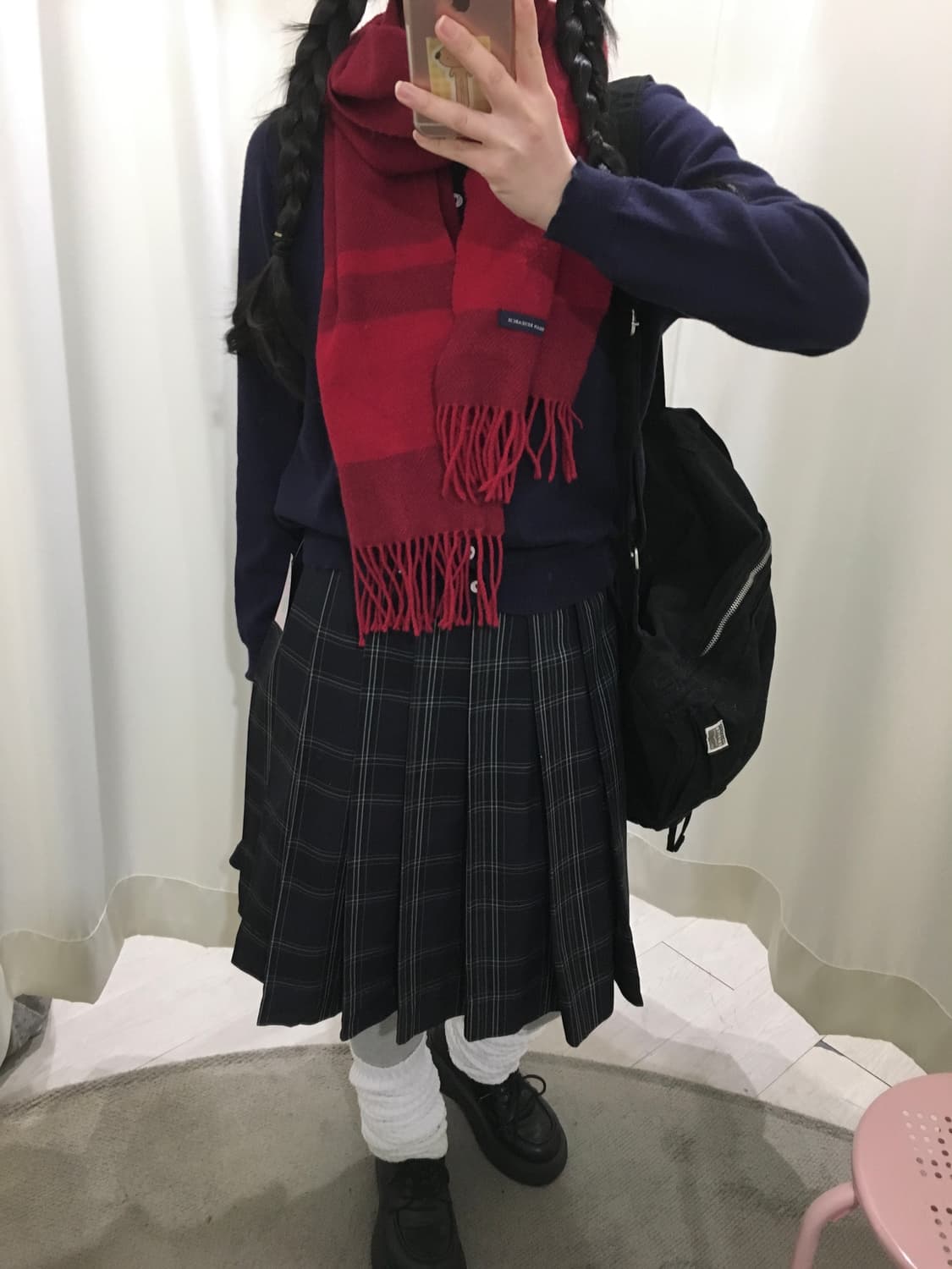 JPN 스쿨룩 체크 미디 스커트 상품이미지5