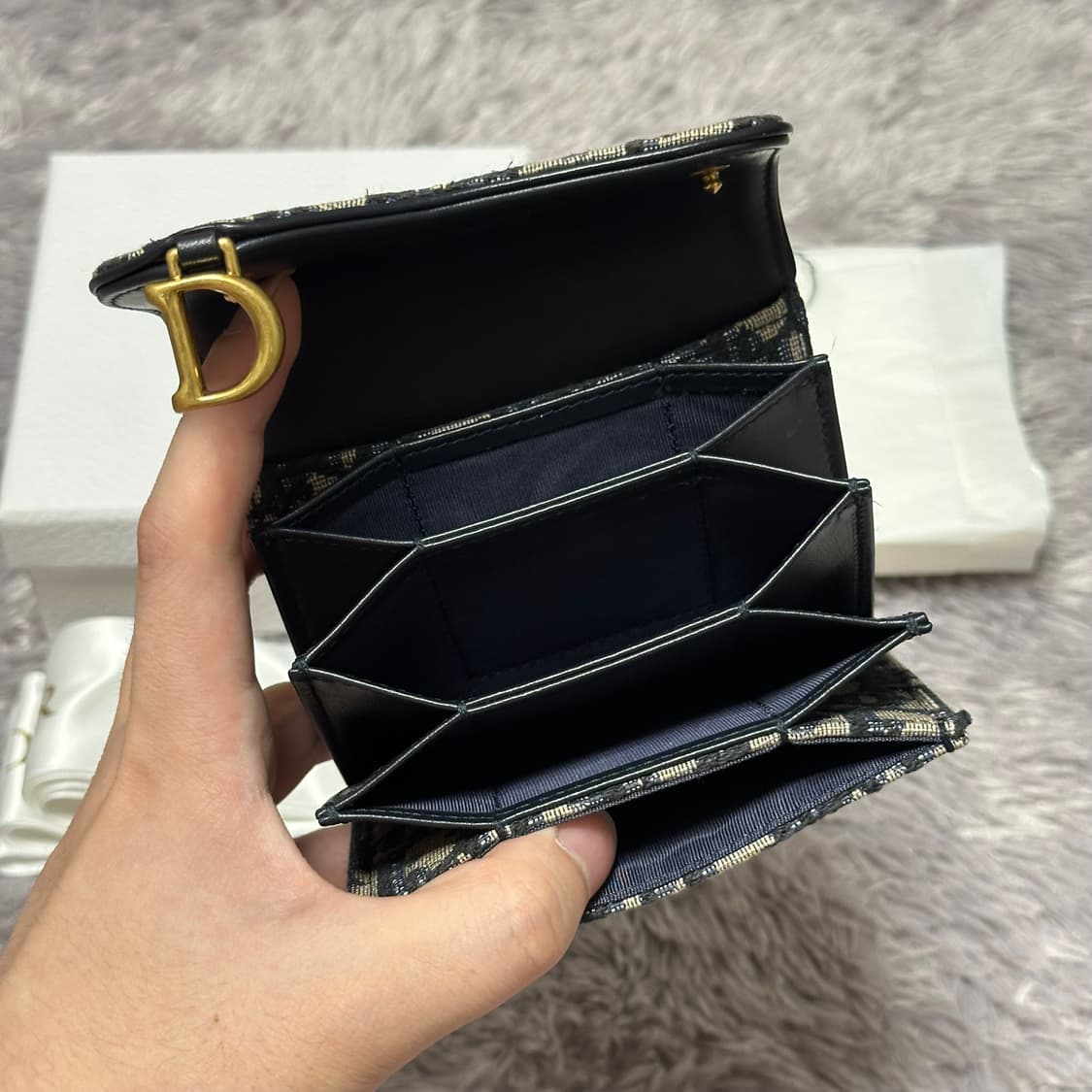 [풀구성] 디올 오블리크 새들 아코디언 카드지갑 베이지 상품이미지5