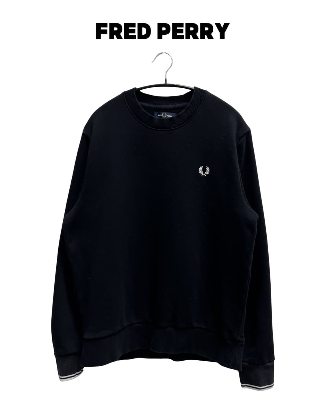 (L) 프레드페리 자수로고 맨투맨 블랙 상품이미지1