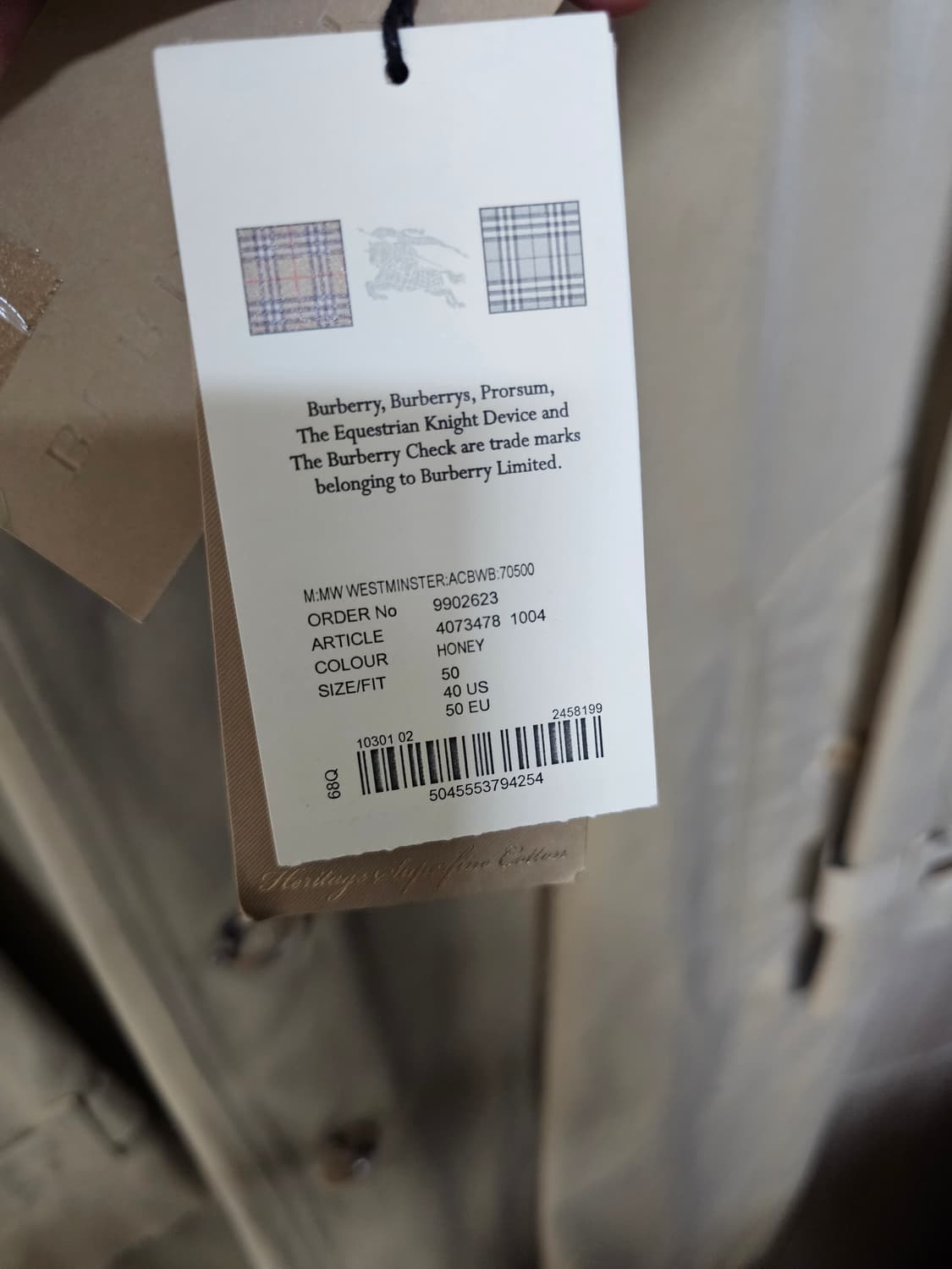 버버리 웨스트민스터 트렌치코트 50사이즈 4073478 상품이미지6