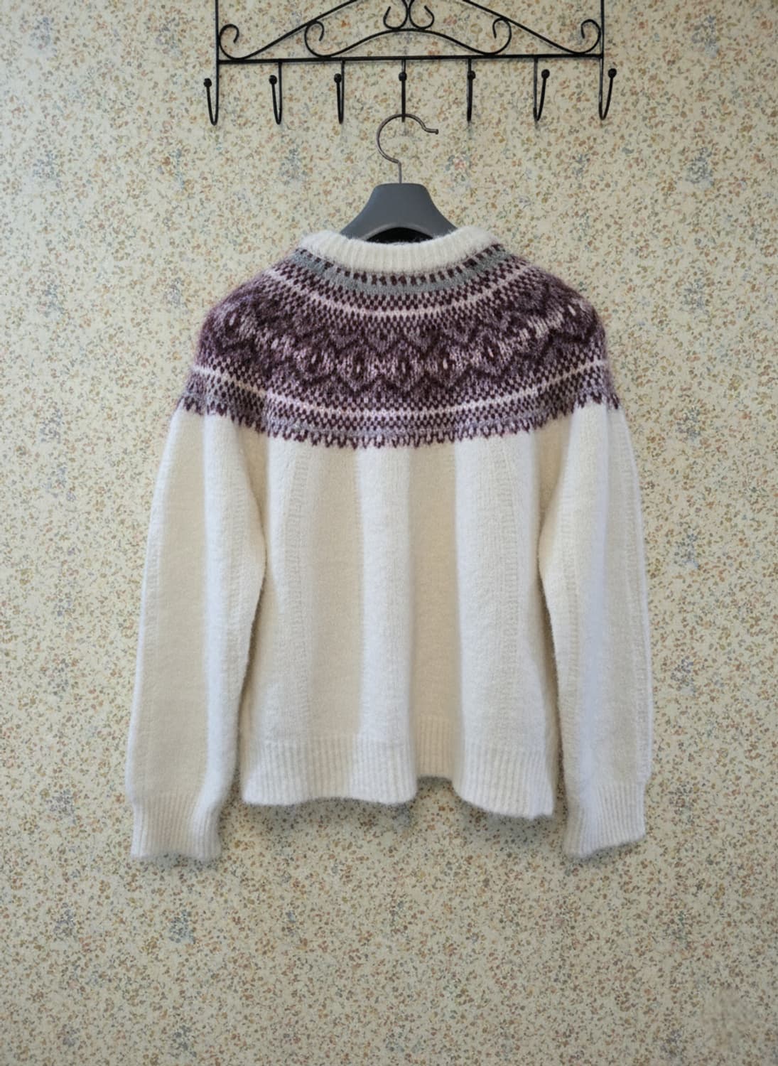 아이보리 노르딕 패턴 헨리넥 니트 Free 상품이미지2