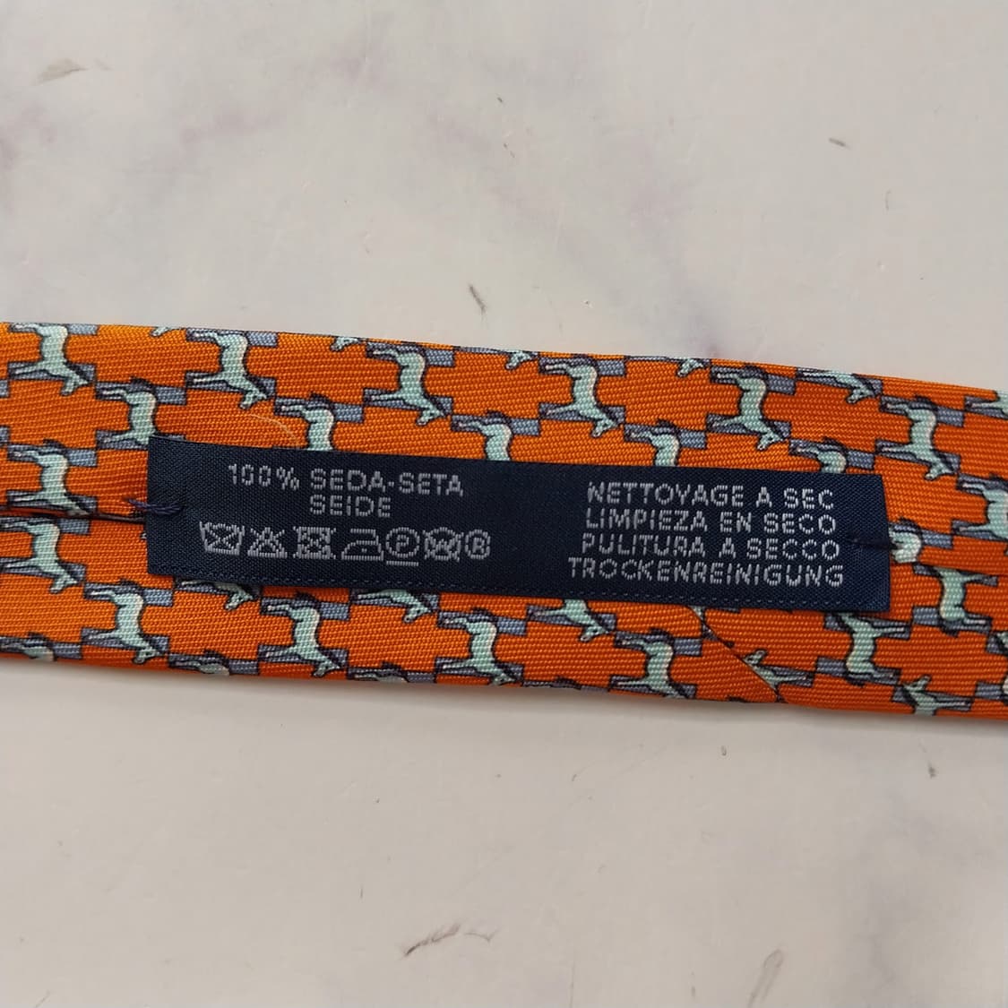 에르메스 실크 오렌지 H 마구간 모티브 넥타이 8cm A+등급 K2118 상품이미지10