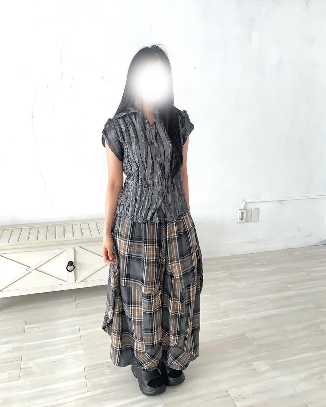 Dark Silver Button Point Pleated Shirt 상품이미지6