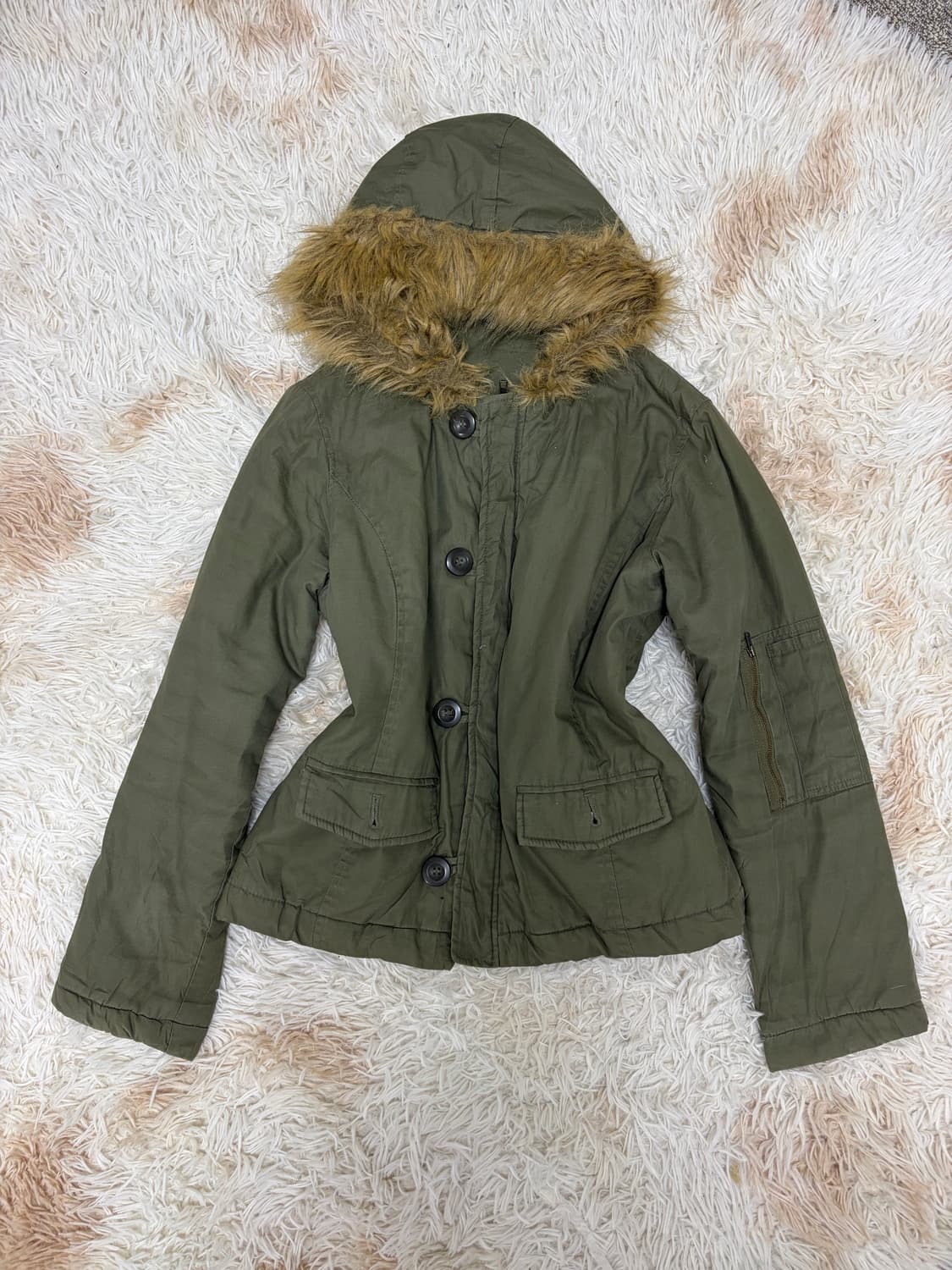 00s 카키 경량 패딩 Y2K  퍼 아우터 상품이미지1