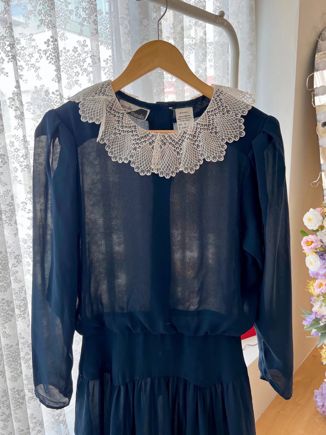 레이스 카라 딥네이비 롱 원피스 상품이미지10