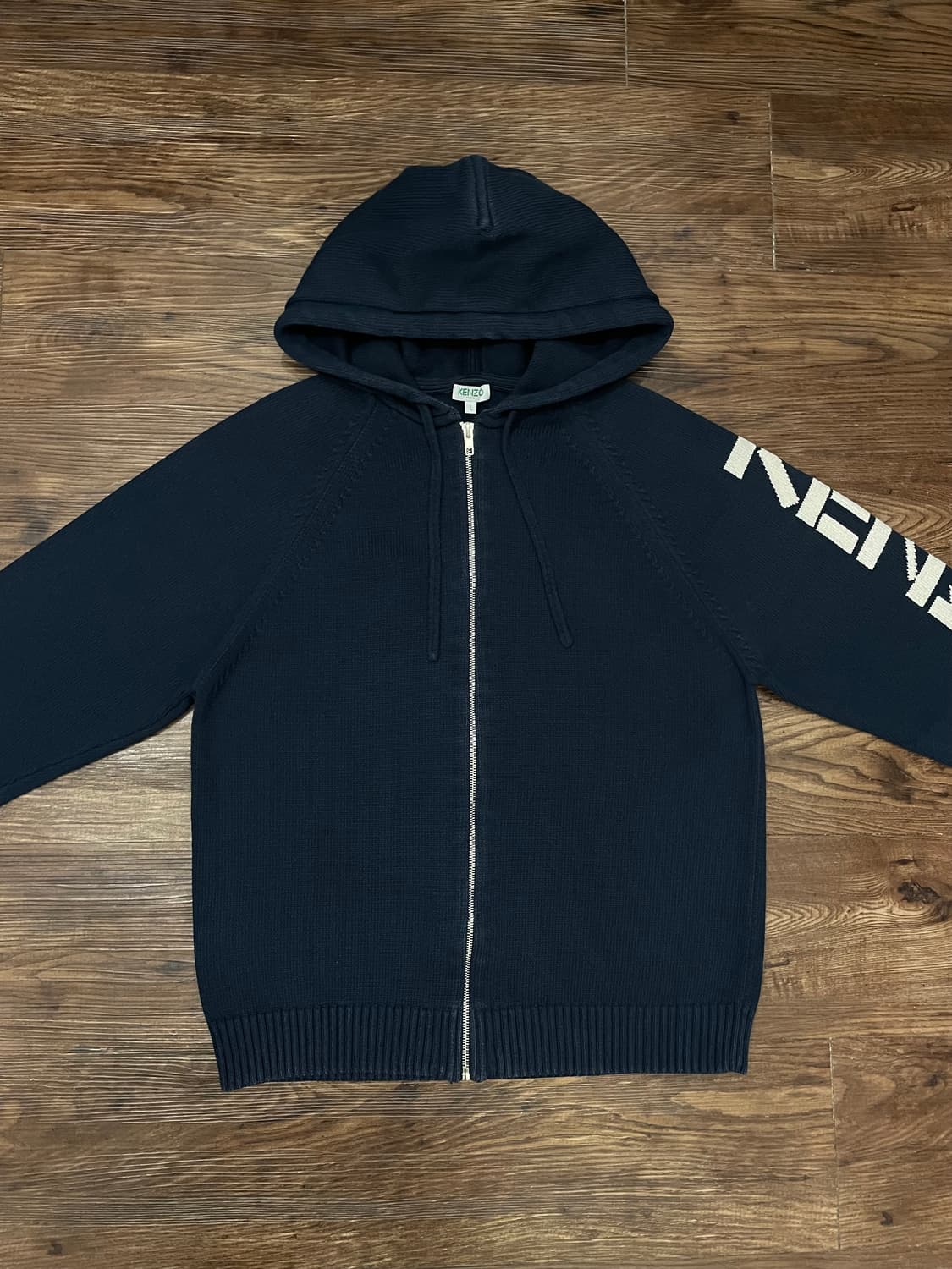 겐조 딥 블루 지퍼 업 드로스트링 니트 후드 집업 상품이미지3