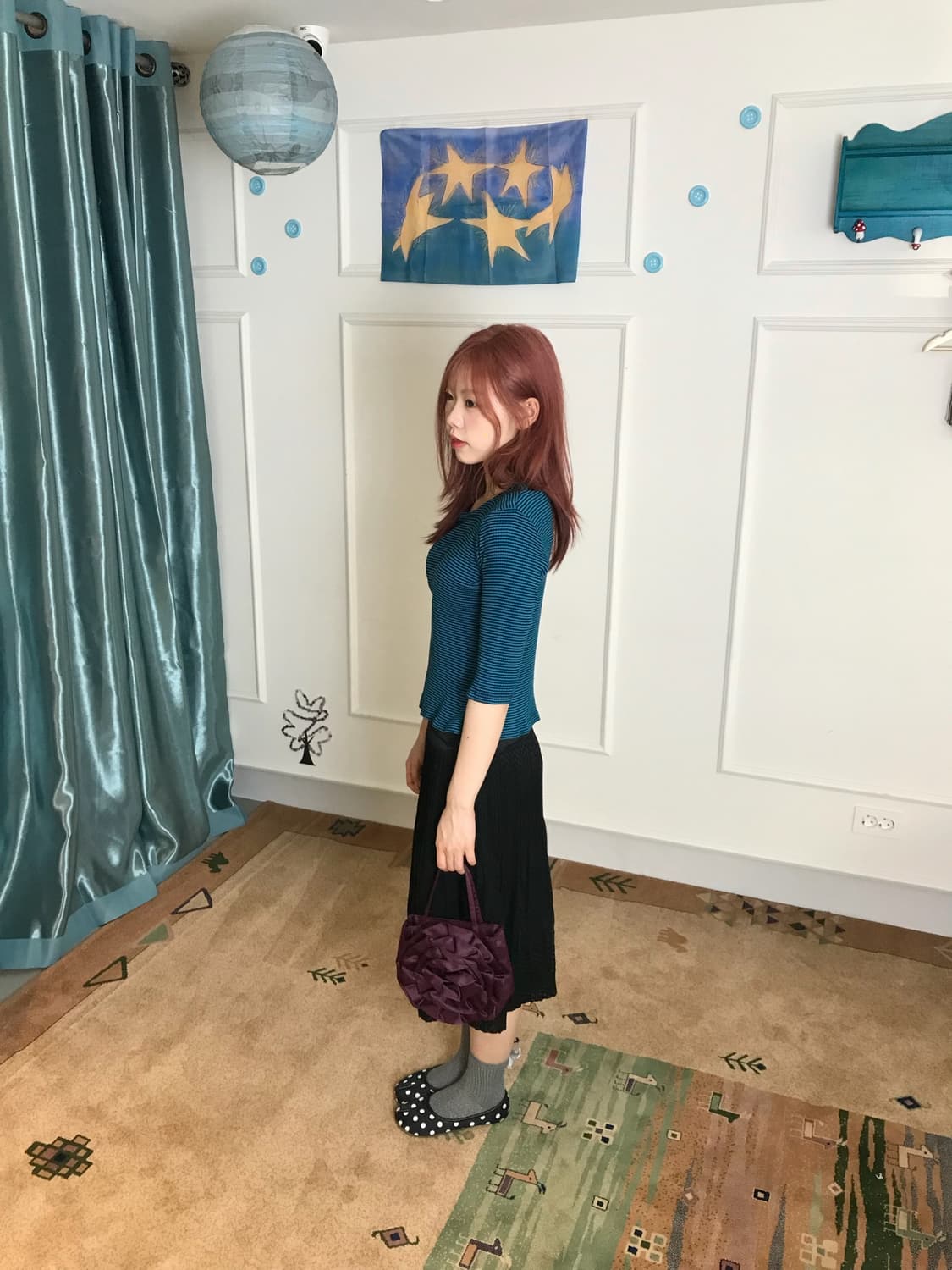 터키블루&스카이블루 상의와 블랙스커트로 세련됨 한 스푼••🩶🩵 상품이미지4