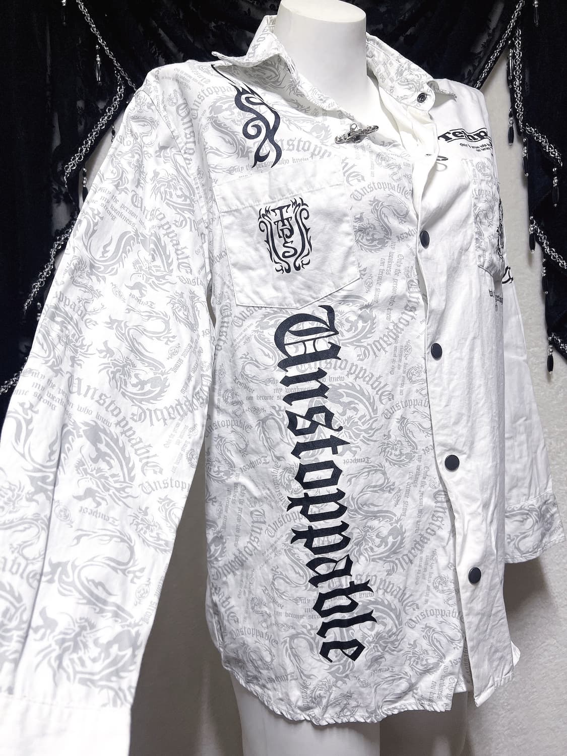 화이트 타투프린팅 오버핏 셔츠 고스펑크 emo 중성계 y2k 하라주쿠 상품이미지2