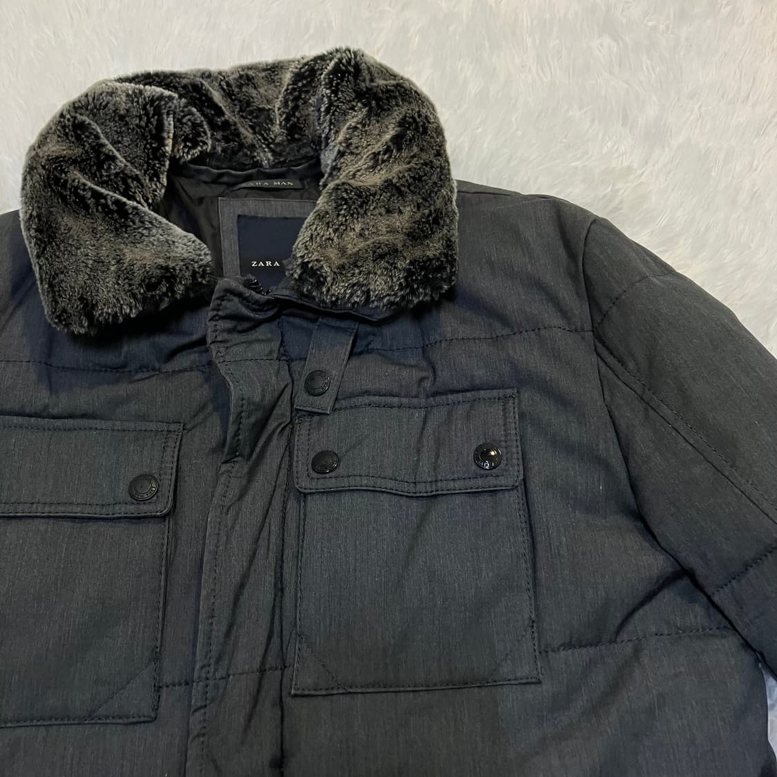 빈티지 자라 맨 차콜 넥 퍼 패딩 o-836 y2k 스트릿 모리 갸루 일 상품이미지5