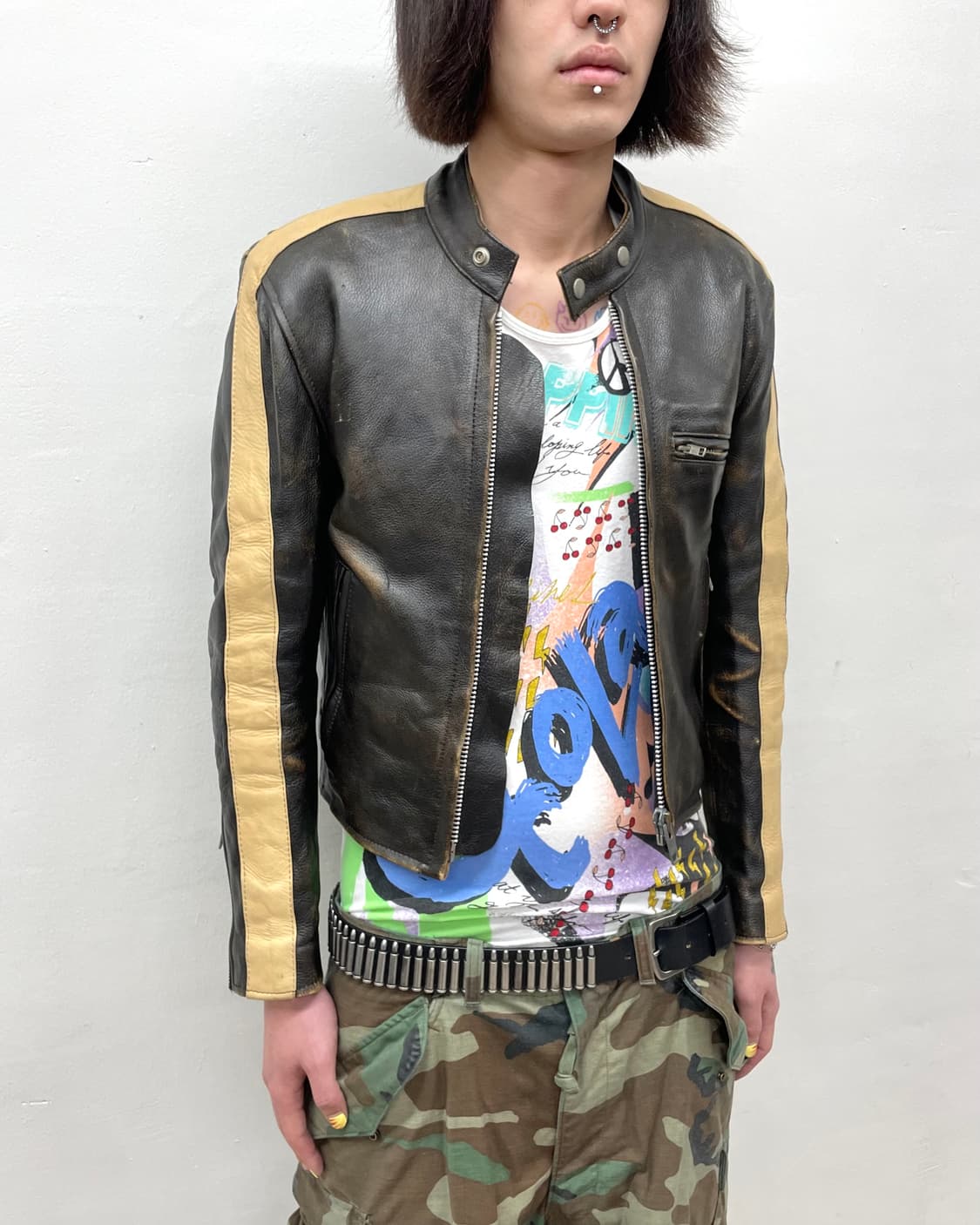 Brown Leather Biker Jacket  상품이미지3