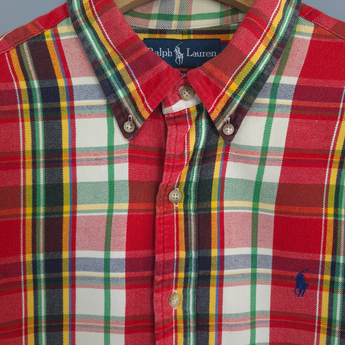 폴로 랄프로렌 POLO 커스텀핏 레드배색 체크 코튼 셔츠 남방 L 상품이미지2