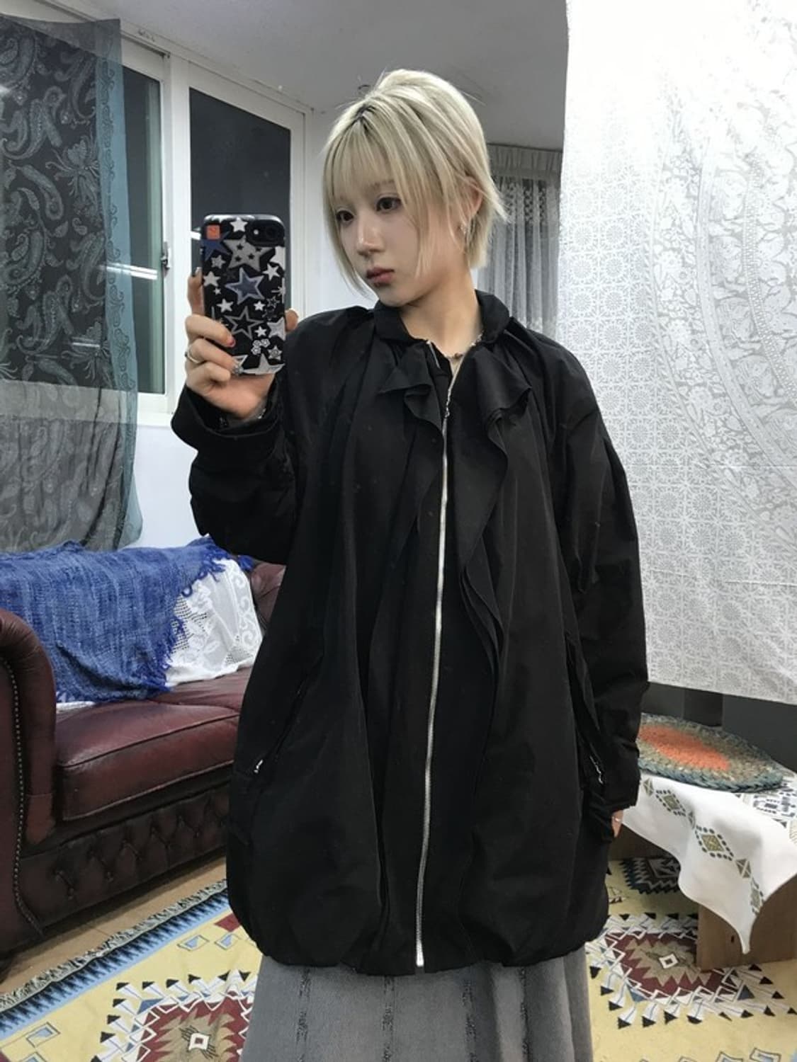 오브제 여성 빈티지 프릴 롱 바람막이 상품이미지1