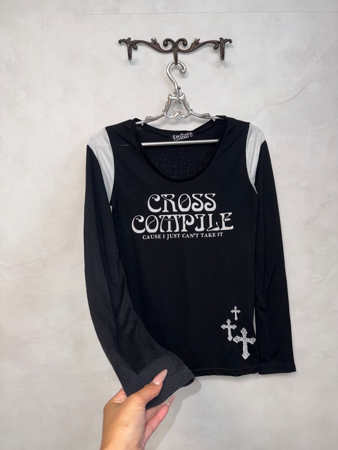 Black punk skull cross lettering sleeve 상품이미지4
