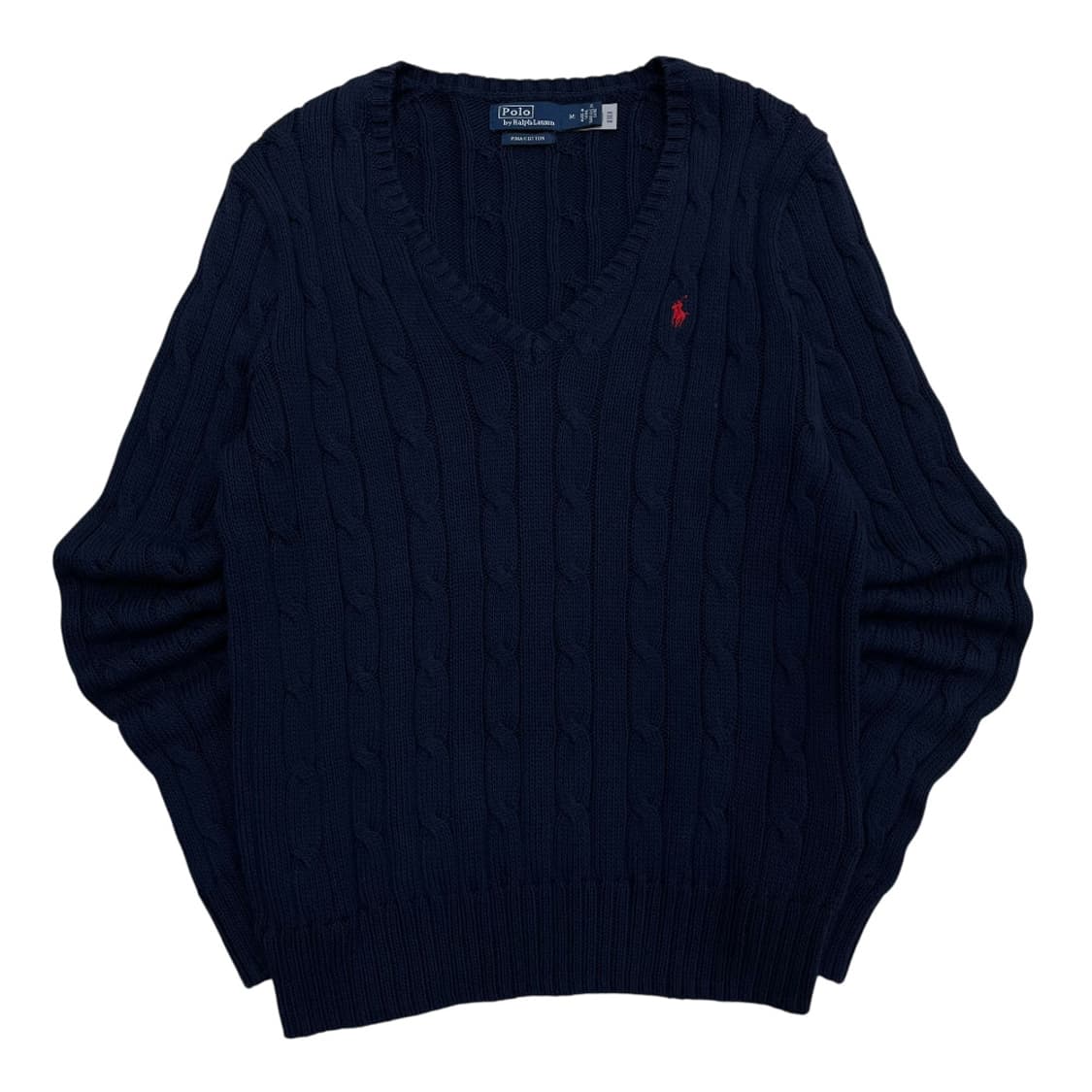 폴로 랄프로렌 레드포니 네이비 꽈배기 브이 니트 M 상품이미지2
