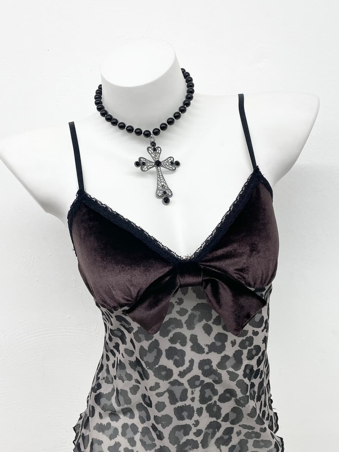 갸루 레오파드 리본 슬립 상품이미지2