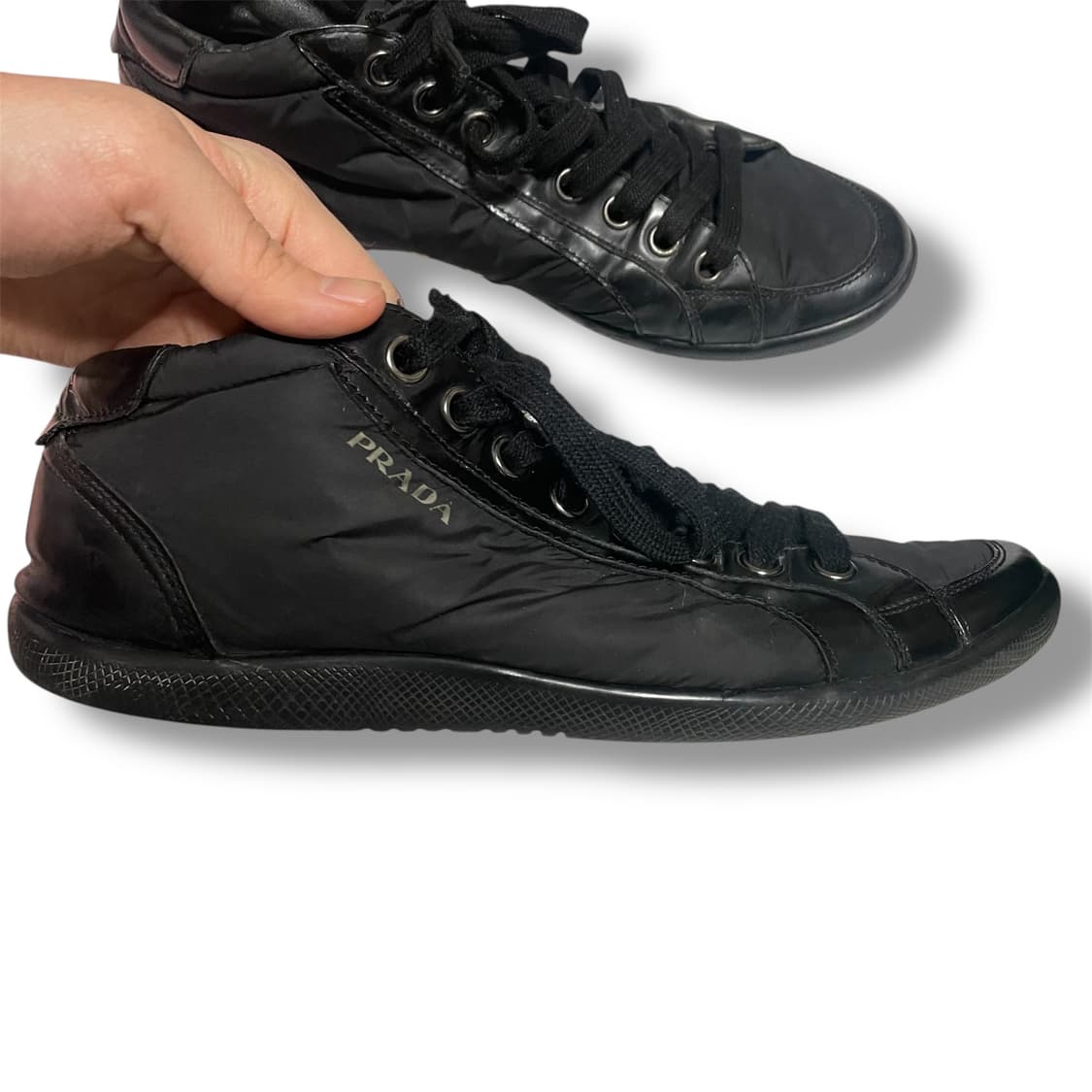 270) 프라다 스포츠 레더 나일론 미드탑 스니커즈 상품이미지5