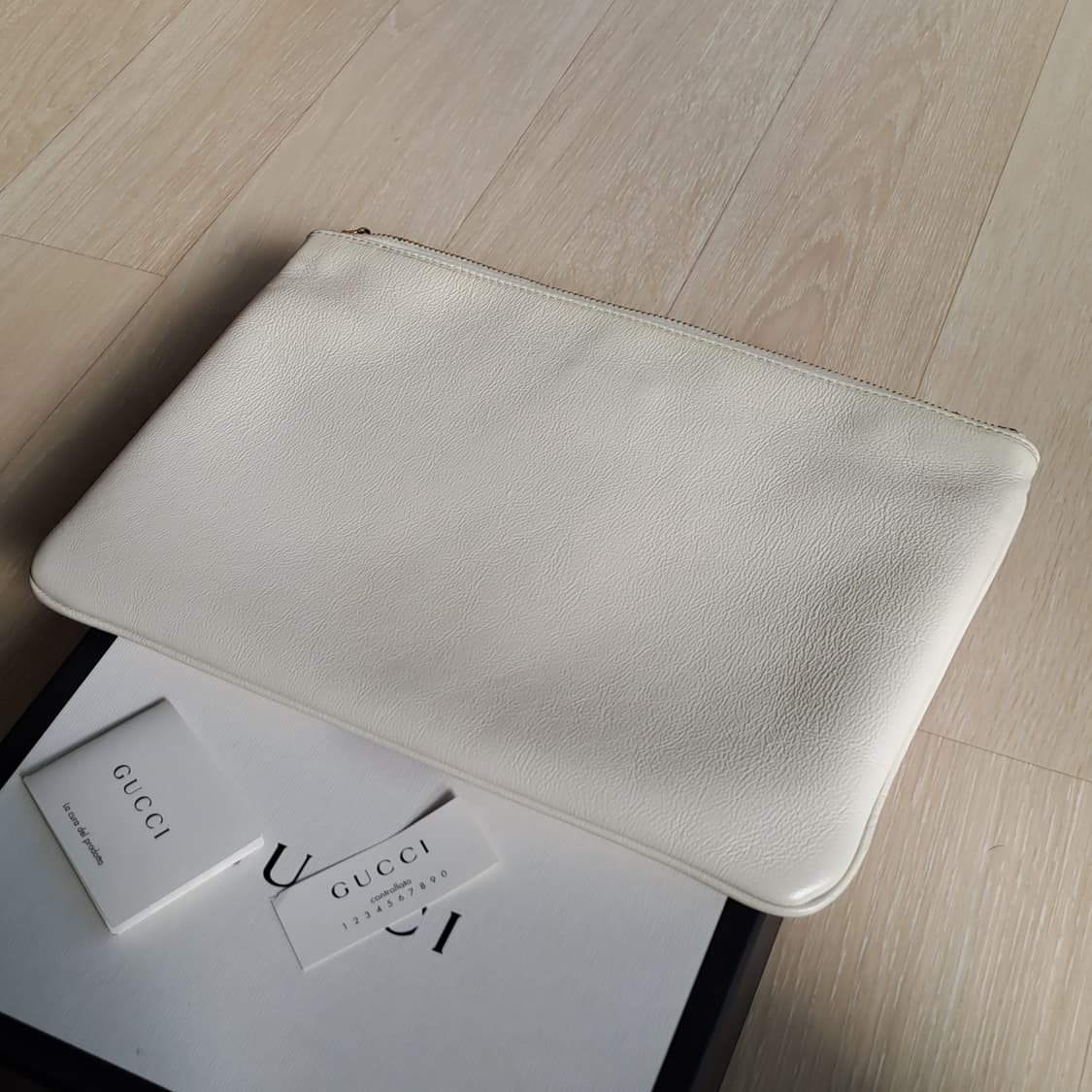 [100%/정품] 구찌 라자 스트라이프 타이거 헤드 클러치 아이보리 상품이미지4