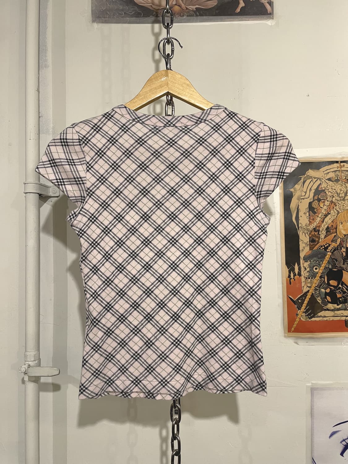 burberry 버버리 블루라벨 체크 패턴 딸기 핑크 딱붙 티셔츠 상품이미지4