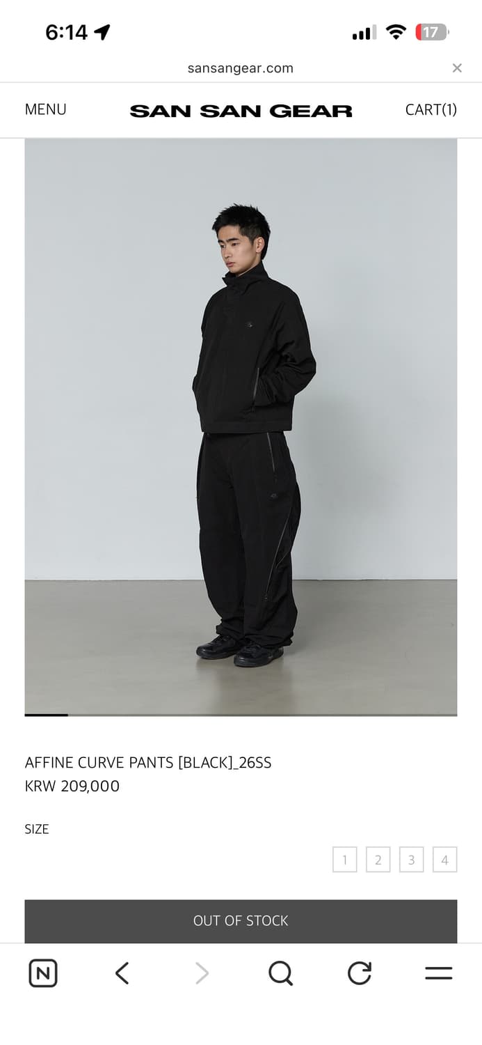 (2)산산기어 어파인 커브팬츠 블랙 2사이즈 새상품 26ss 상품이미지2