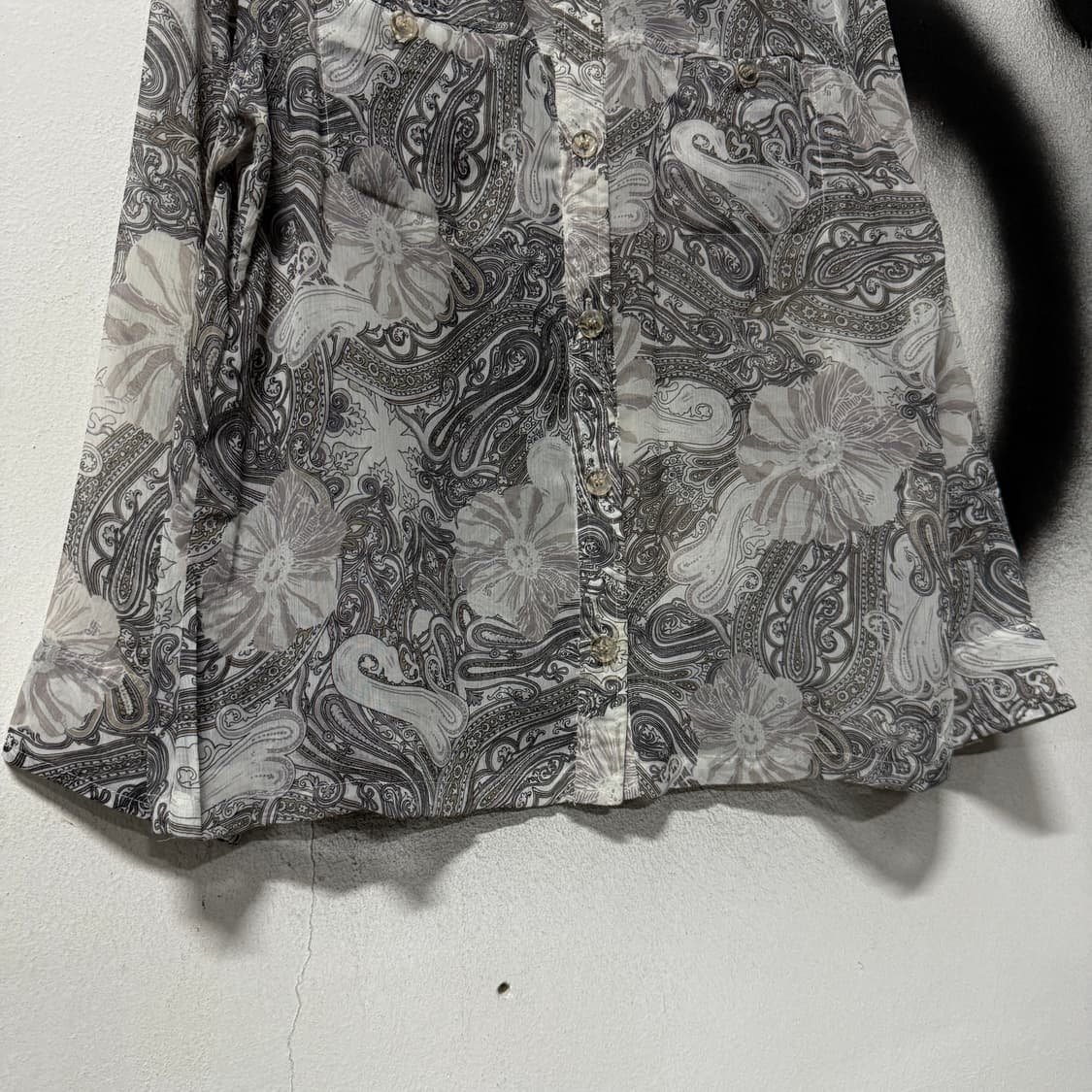 VTG 빈티지 오리엔탈 페이즐리 풀 패턴 시스루 더블 포켓 긴팔 셔츠 상품이미지4
