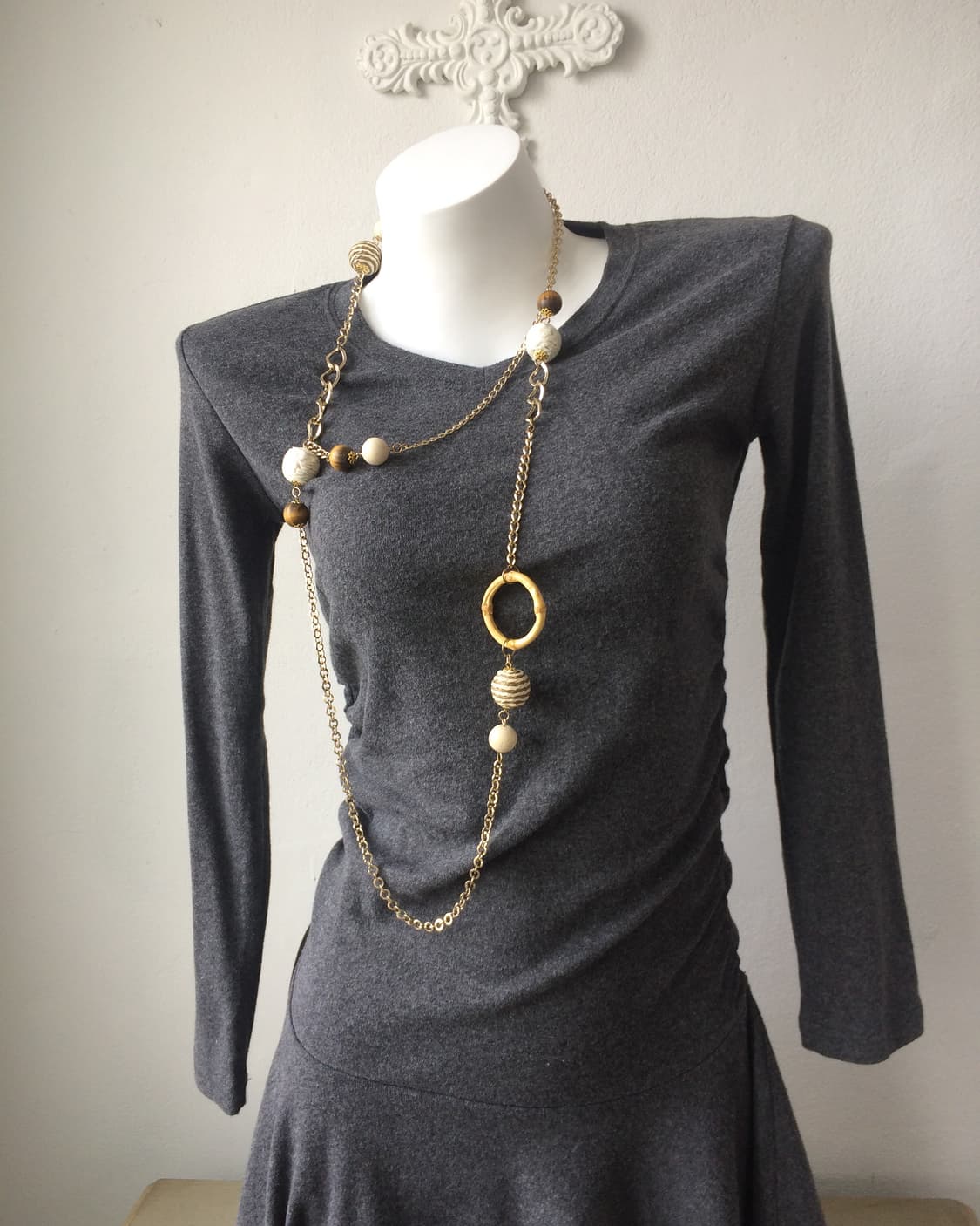 2way wood beads necklace 상품이미지2