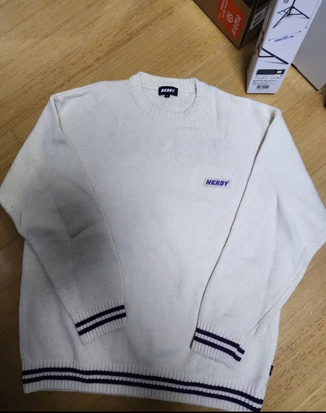 널디 로고 크루넥 스웨터 크림색 L 상품이미지3