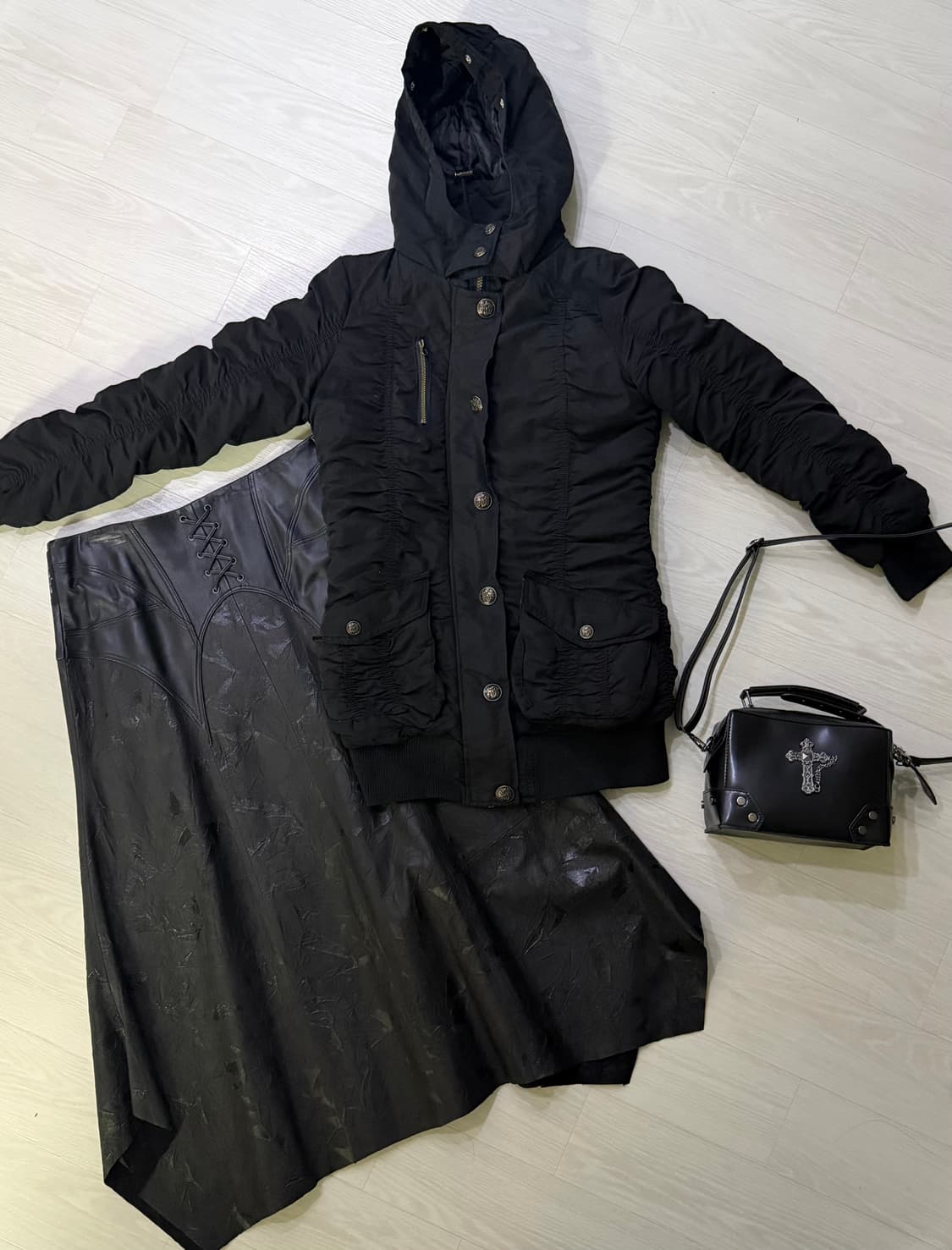 일본 빈티지 대장 올블랙 코디셋 코디 세트 걸코 걸스 갸루 펑크 긱시크 상품이미지1