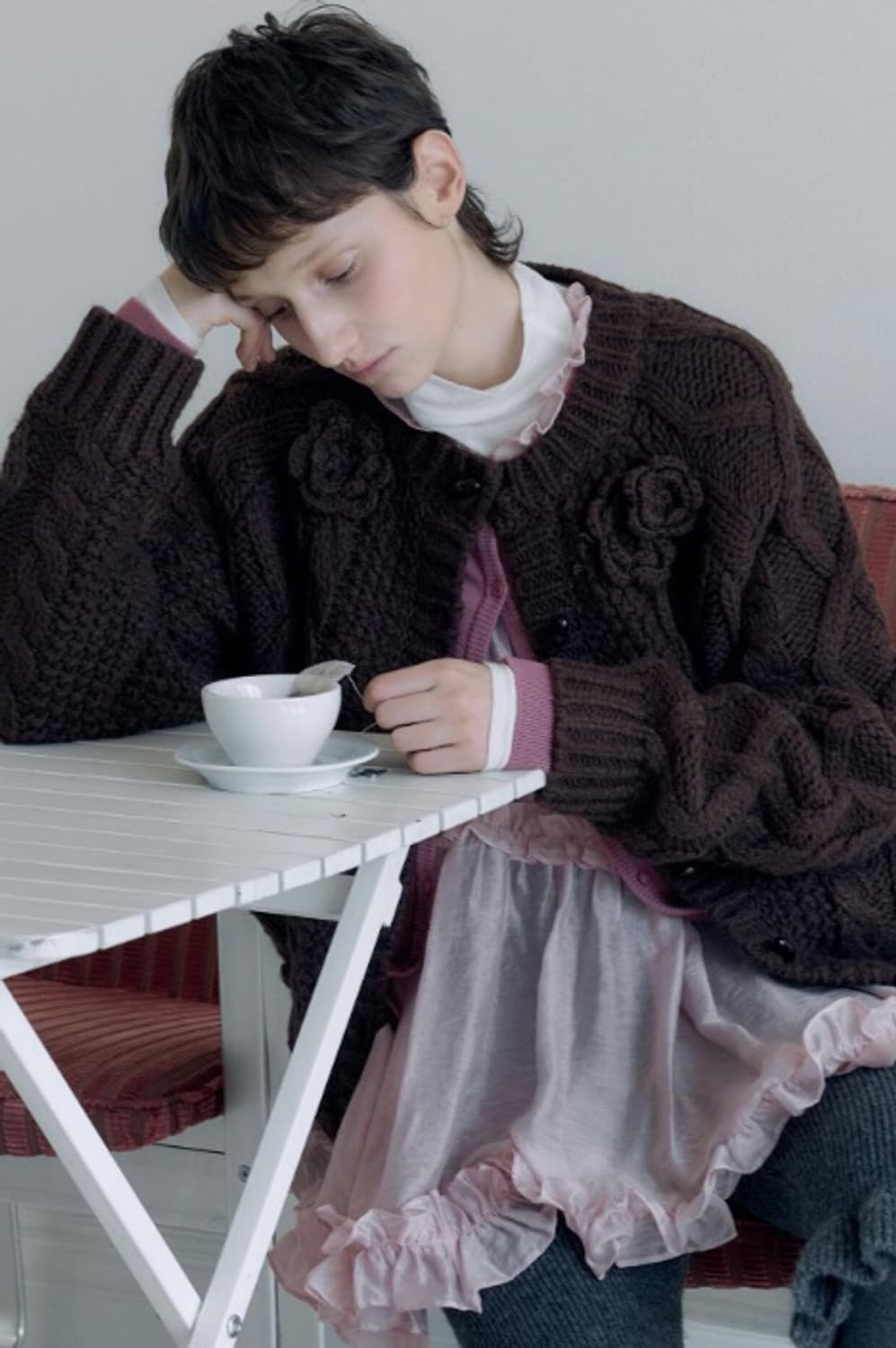 시눈 브라운 니트 가디건 Flower Knit Cardigan 상품이미지2