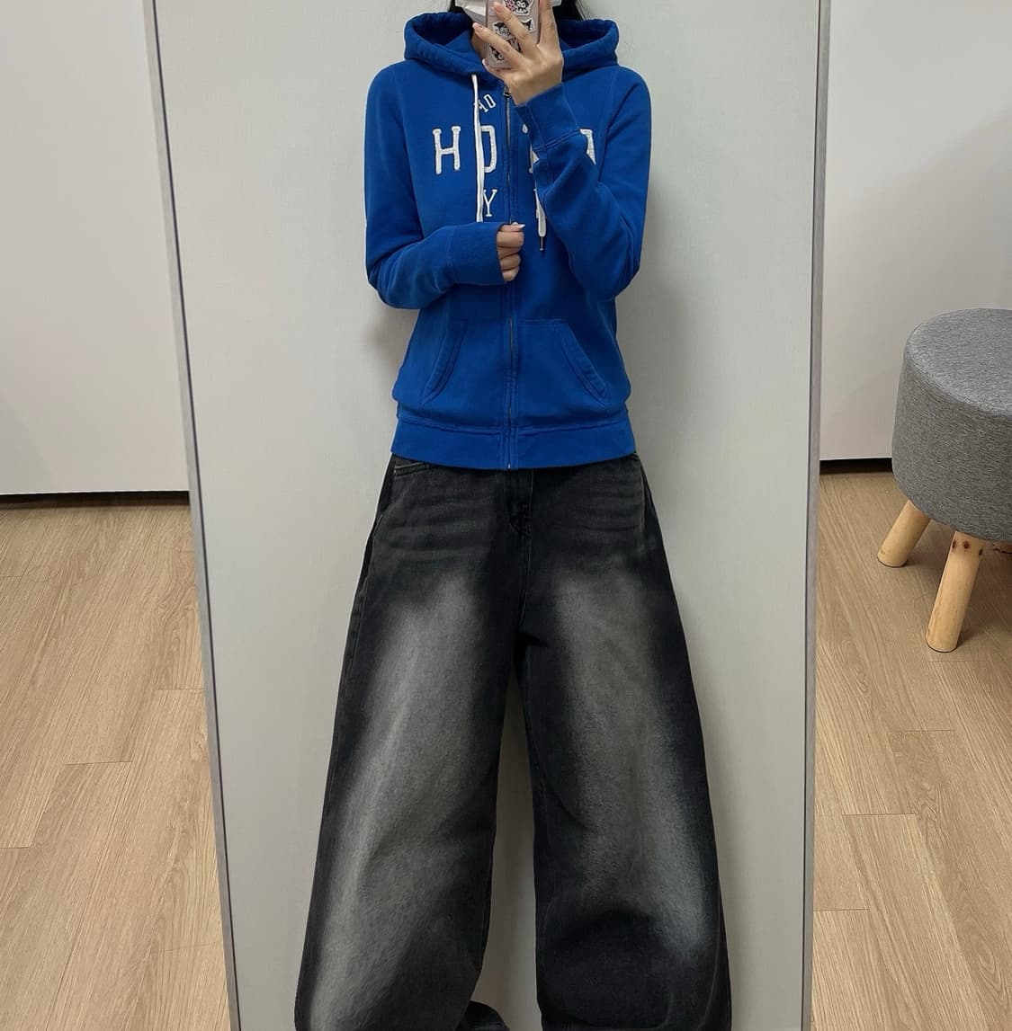 아베크롬비 슬림핏 자수로고 블루 후드집업 상품이미지1