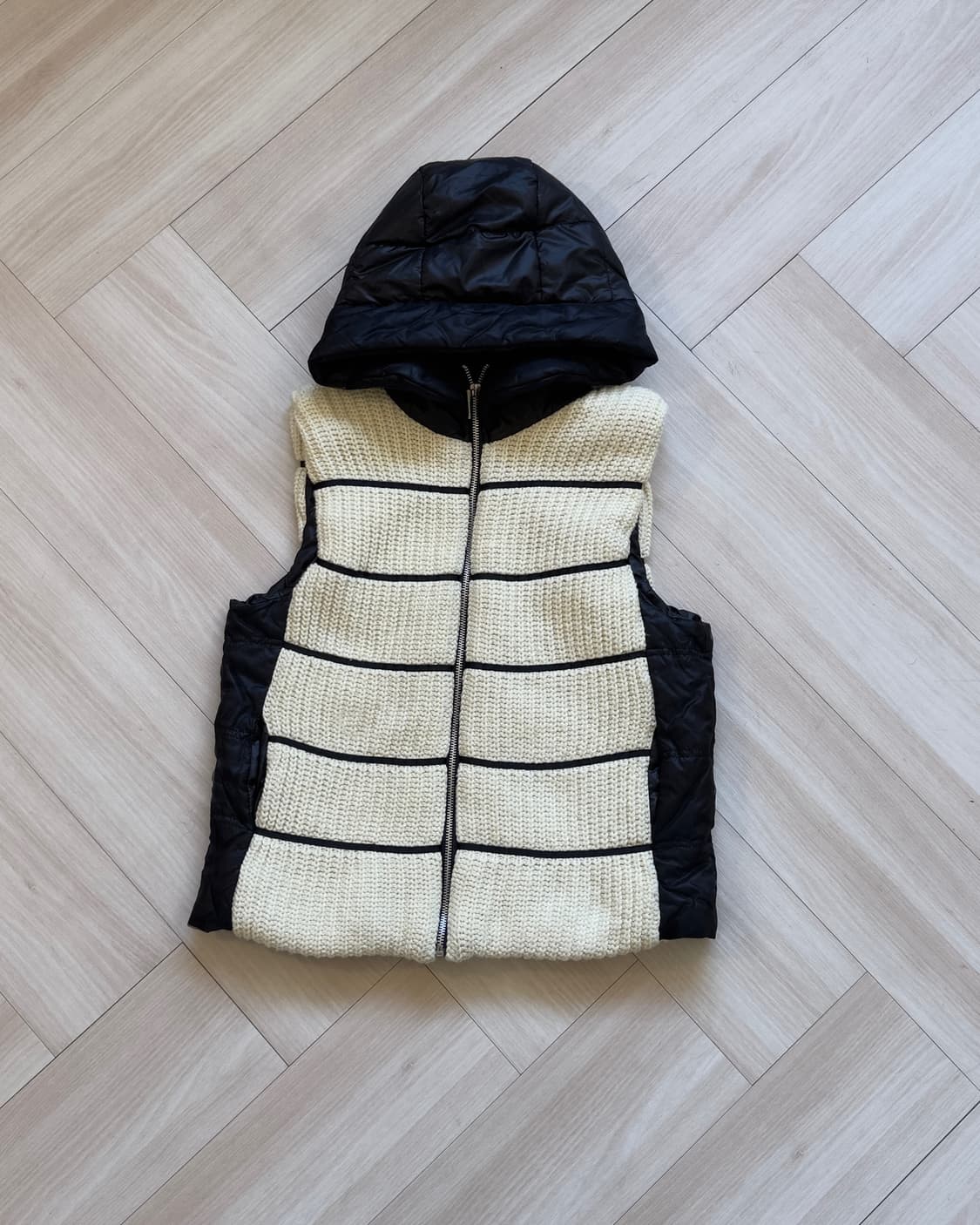 [Vintage] Mixed Knit Quilted Hood Vest 상품이미지1